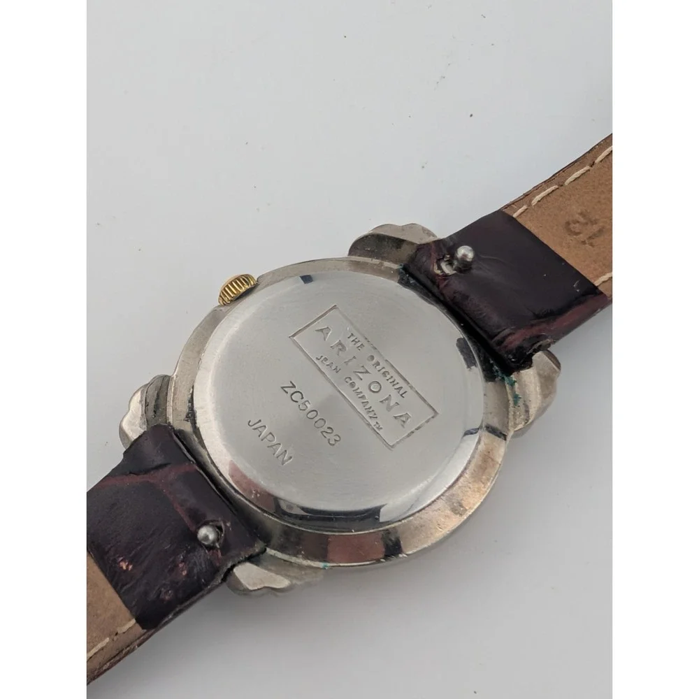 Vintage Arizona Jean Co Watch Women 26mm Case MOP Brown Leather Band New Battery